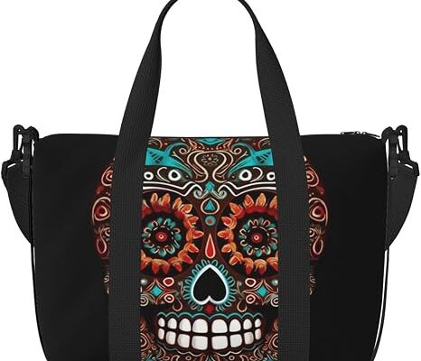 Travel Duffel Bags Personal Item Bag Carry On Luggage Bag Training Handbag Lightweight Waterproof Sports Gym Bag Sugar Skulls Day of The Dead Weekender Bag for Women Men, Black, One Size, Travel