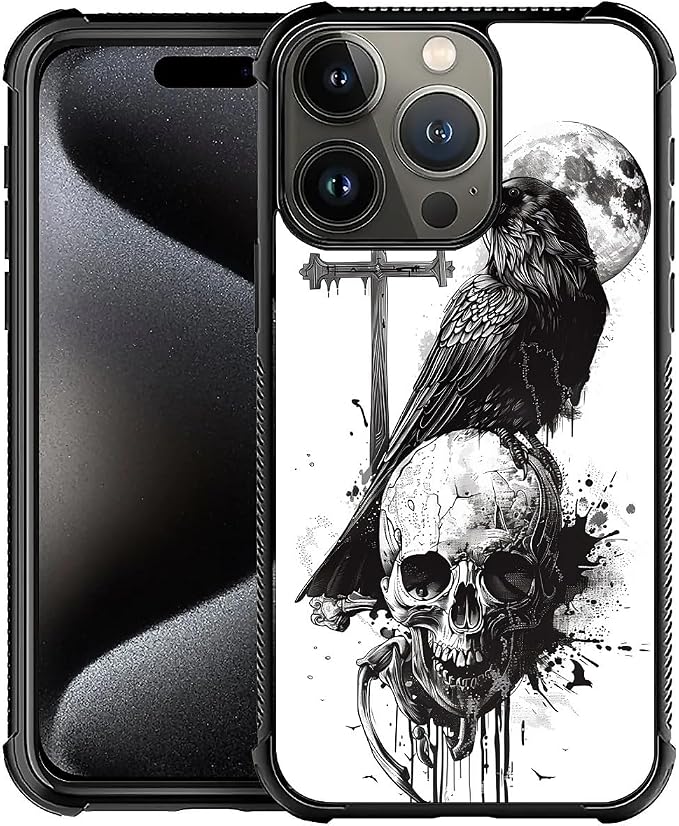 Compatible with iPhone 16 Pro Case,Cross Skull Crow Moon Amazing Pattern Design Shockproof Anti-Scratch Hard PC Back Case for iPhone 16 Pro - Skull phone case