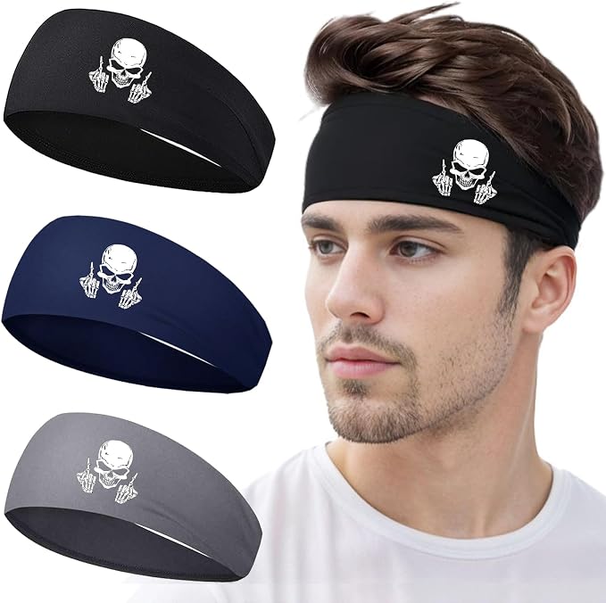 3pcs Headbands for Men Sports Sweat Bands Sweatbands for Mens Workout Running Headbands for Men - skull headband