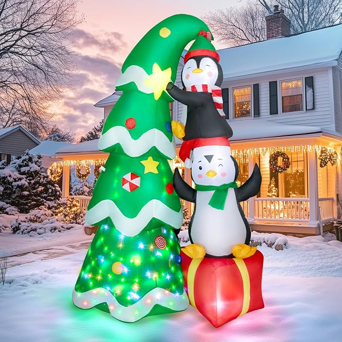 7FT Inflatable Christmas Tree Outdoor Decorations, Blow up Christmas Tree with Penguins & Gift Box Yard Decorations, Build-in LED Lights for Holiday Party Indoor Garden Lawn Patio Festive Decor - skull inflatable