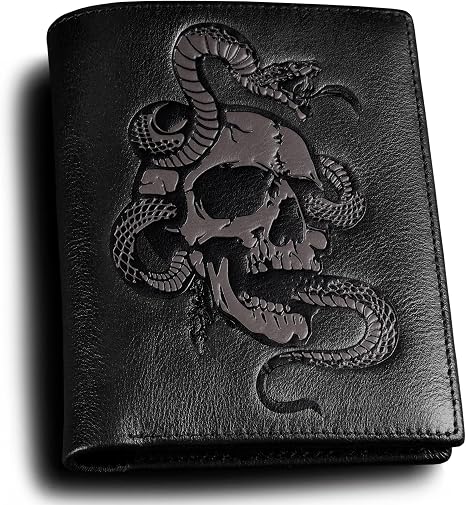 Cool Wallets For Men Bifold,Skull Mens Wallet Leather Vertical,RFID Blocking,Gifts for Him Husband and Boyfriend (Black)