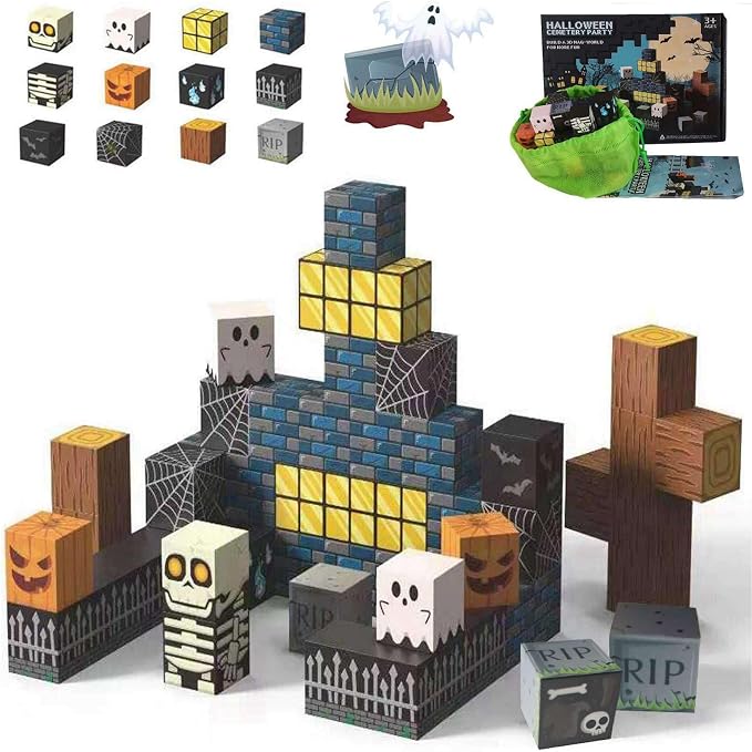 Halloween Themed Magnetic Blocks Skeleton Toy Spooky Town Building Toys - skeleton