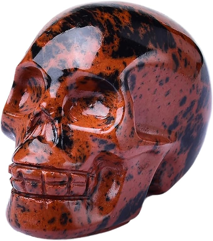 2.0" Red Obsidian Skull Decor Statue Crystals and Healing Stones Skull Figurine Polished Gemstones Bedroom Office Desk Halloween Decoration - skull figurine