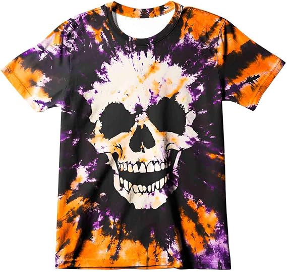 Kids Tie Dye Animal Print Tshirt Size 4-12 for Boys Girls - skull tshirt