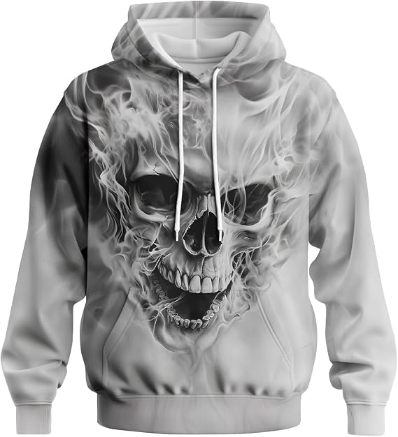 Men's Casual Skull Hoodies Sweatshirt Vintage Graphic Pullover Long Sleeve with Pocket - skull jacket