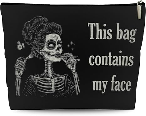 Goth Gifts for Women, This Bag Contains My Face, Gothic Makeup Bag, Witchy Spooky Cosmetic Bag with Zipper - skull suitcase