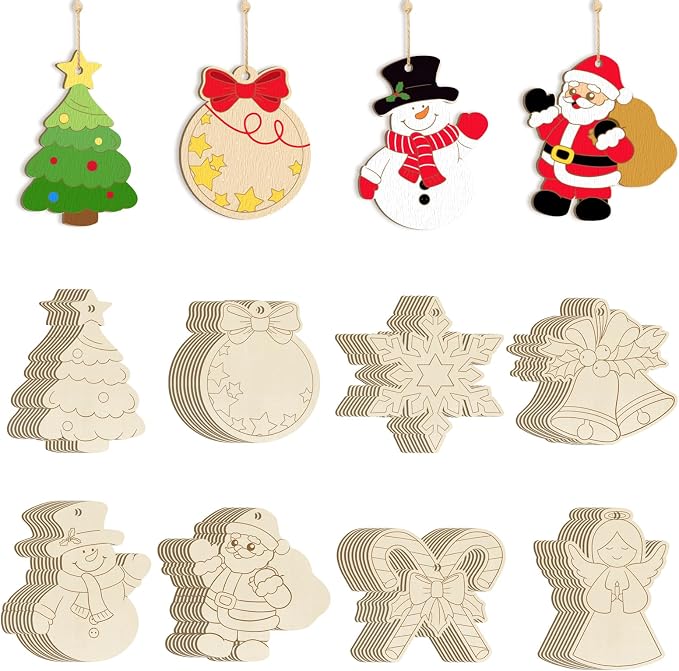 80PCS Wooden Christmas Ornaments to Paint, 8 Styles DIY Blank Unfinished Wood Reindeer Santa Claus Christmas Tree Ball Snowman Snowflake Angel Cutouts Ornament for Crafts Winter Hanging Decorations - skull painting
