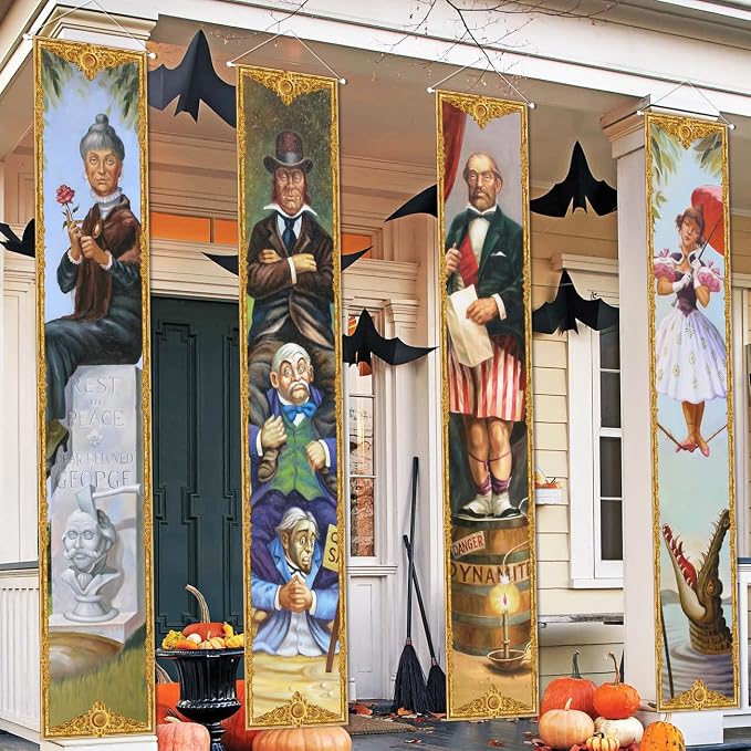 Halloween Decorations Outdoor Haunted Mansion Stretching Portraits Banner - skull wall art