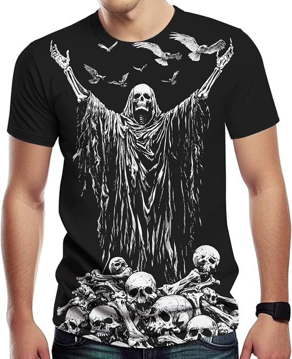 Men's Skull T-Shirts Novelty Graphic Skeleton Tshirt Summer Casual Print Short Sleeve Tops - skull tshirt