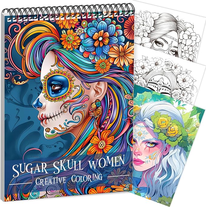 Sugar Skull Women Adult Coloring Book for Women Relaxation, Spiral Bound