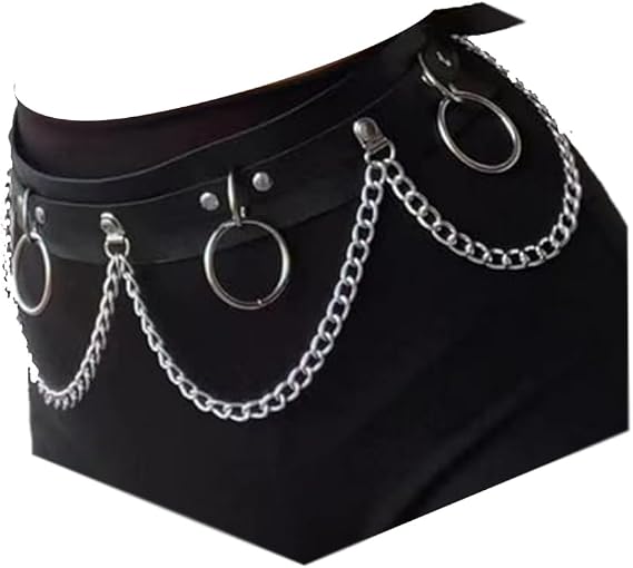 QWALIT Punk Belt with Chain for Women - Rave Leather Chain Belt - Goth Accessories - skull wallet