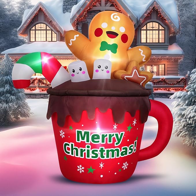 6FT Christmas Inflatables Outdoor Decorations, Gingerbread Christmas Inflatable Hot Cocoa Mug with Built-in LEDs Blow Up Christmas Decoration for Garden Lawn Yard Patio Xmas Inflatable - skull inflatable