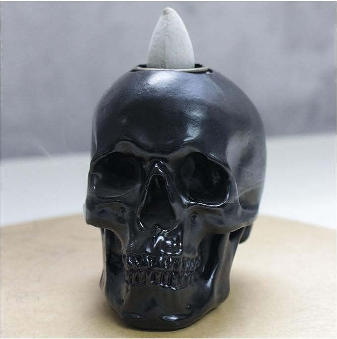 Skull Backflow Incense Burner Holder, Resin Skeleton Statue