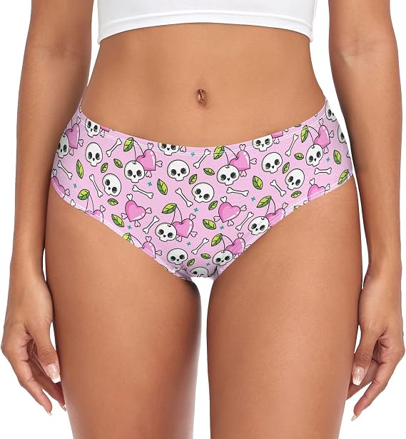 Halloween Skulls Heart Bone Pink Sexy Underwear for Women Print Panties for Wome Ladies Bikini Lightweight Cheeky Hipster XXL - skull swimsuit