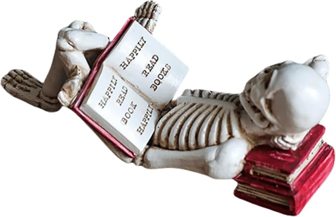 Halloween Skull Statue Decor,Reading Women Thinker Statue,Modern Bookshelf Decor,Halloween Figurines Home Decorative,Room Decor on Shelf Table Desk for Living Room Office Bedroom - skull figurine