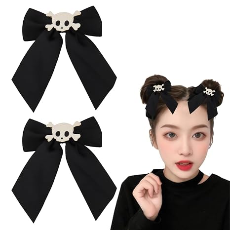 Halloween Hair Bow Clips Skull Hair Clip for Women Girls Halloween Costume Accessories for Girls Skeleton Hair Clip Gothic Hair Accessories for Women Cosplay Hair Accessories 2PCS - skull headband