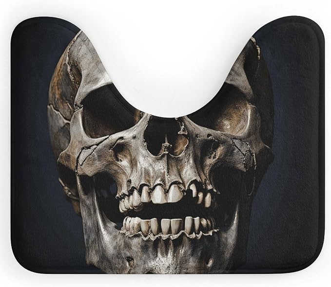Toilet Rug Death Skull Bath Rug for Toilet Washable Bathroom Rug Soft and Absorbent Bath Mat U-Shaped Contour Rug Non-Slip Toilet Mat for Bathroom 20x16 Inches - skull toilet mat
