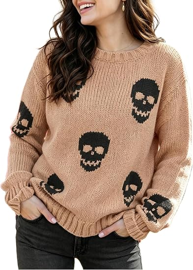 Vintage Halloween Sweatshirt Crewneck Pullover Sweater for Women - skull sweatshirts