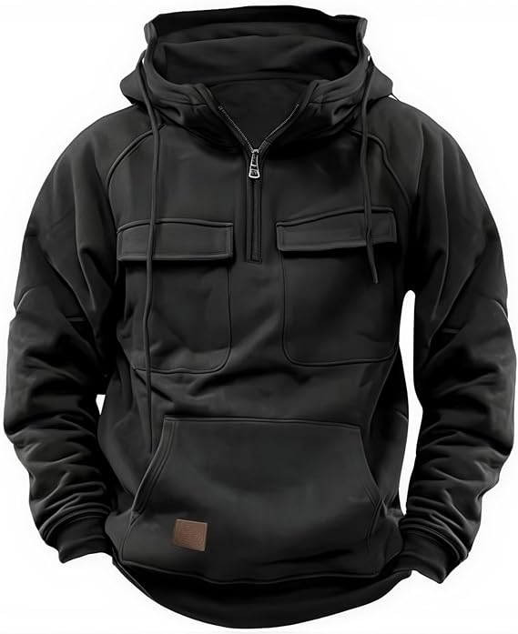 Cargo Hoodies for Men Tactical Sweatshirt Quarter Zip Cargo Pullover Hoodies Workout Gym Men Fashion Outdoor Hoodie - skull hoodie