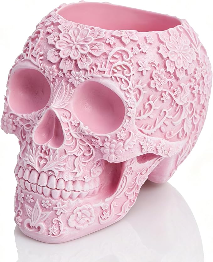 Pink Skull Decorative Bowl Gothic Gifts - skull candle