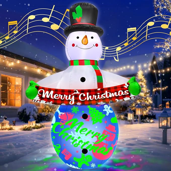 zukakii 7FT Christmas Inflatables Decorations with Built-in Music & 360° Rotation Colorful Projector LED Light Snowman Christmas Blow Up Yard Decorations Indoor Outdoor Christmas Decorations Decor - skull inflatable