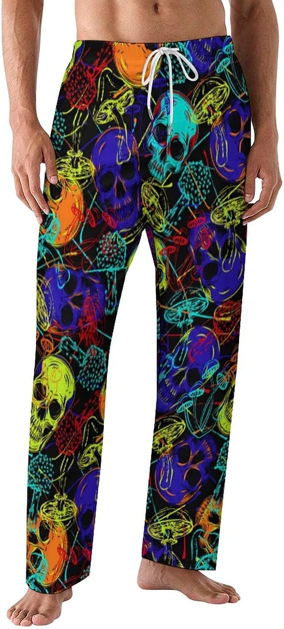 Funny Mens Pajama Pants Lightweight Soft Lounge Pant Sleep Pj Bottoms for Men With Pockets - skull pajamas