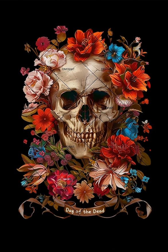 EMOHAT Skull Metal Sign Gothic Flower Skeleton Mexico Day of The Dead Halloween Metal Tin Sign Wall Art Decor Plaque for Home Bar Pub Club Kitchen Coffee Living Room Garden Wall Decor 8x12 inches - skull wall art