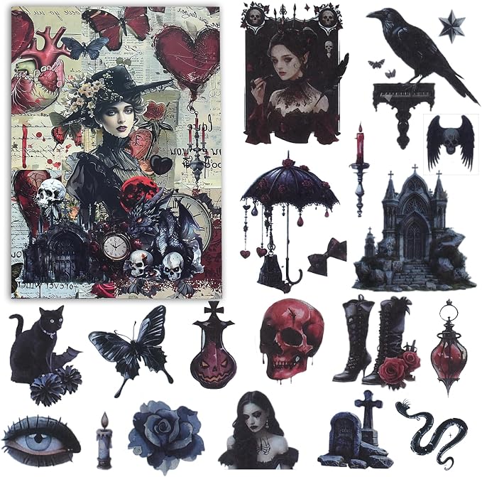 DAPUTOU 550PCS Vintage Scrapbook Stickers Books 24Sheets Vintage Stickers - skull sticker