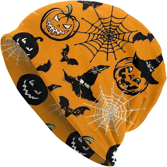 Halloween Skull Pumpkin Beanie Chemo Hat Cancer Headwear Knitted Hats Slouchy Cap for Adults Women Men - skull hat