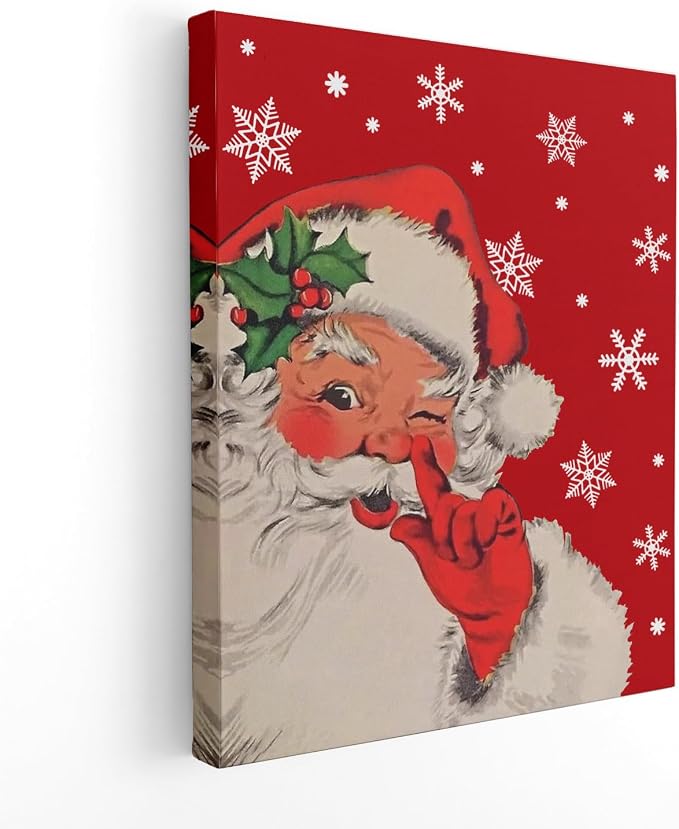APJYM Vintage Santa Wall Art, Funny Santa Christmas Wall Art Posters, 11x14 Inch Framed - skull painting