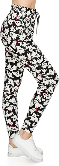 Leggings Depot Women's Jogger Sweatpants with Pockets, Cuffed Track Pants - skull leggings