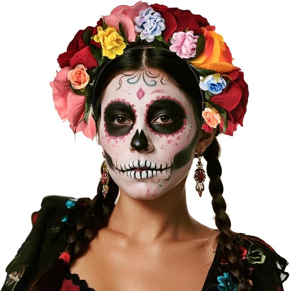 Mexican Flower Headband Halloween Cinco De Mayo Party Costume Day of The Dead Headpiece - skull headband