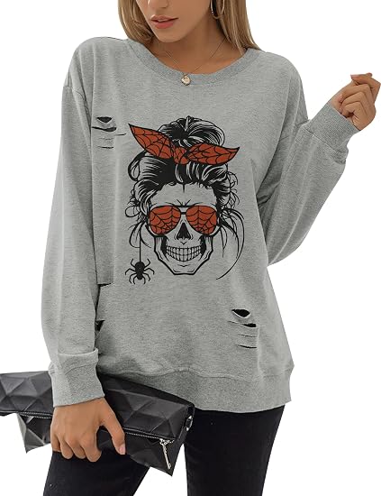 Blooming Jelly Women's Halloween Sweatshirts Skull Shirts Fall Sweater - skull tank tops