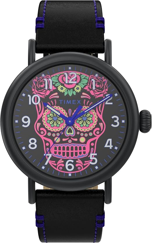 Timex Standard 3-Hand 40mm Men’s Analog Watch | INDIGLO Backlight and Luminous Hands | Adjustable and Durable Strap | 50M Water Resistance - skull watch