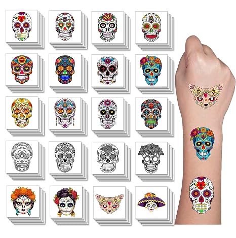 Mexican Sugar Skull Day Of The Dead Temporary Tattoos For Kids - sugar skull costume