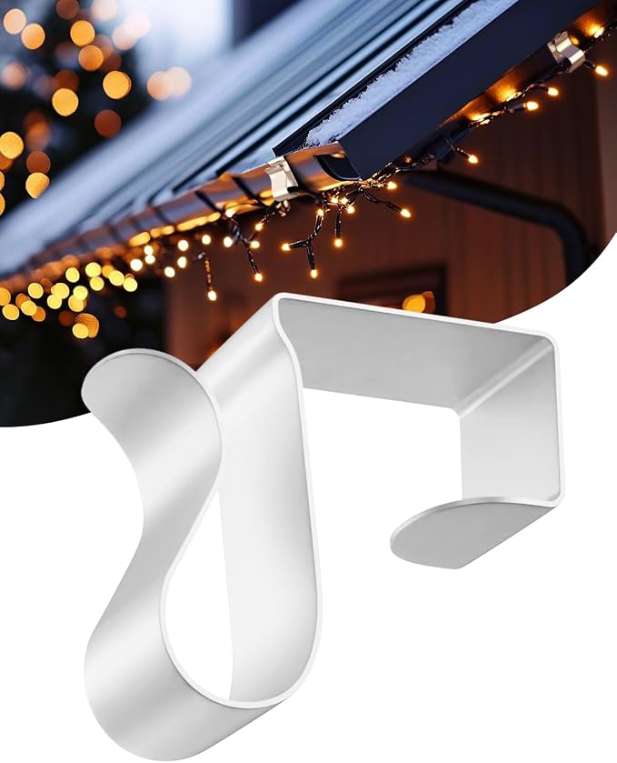 Gutter Clips for Hanging Outdoor Lights: 50Pcs Metal White Weatherproof Christmas Light Clips for Outside String Lights Xmas Halloween Seasonal Rope Mini Decoration Lights - string light
