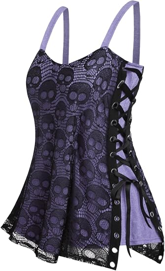 Rosegal Womens Plus Size Gothic Skull Lace Overlay Tank Top - skull jacket