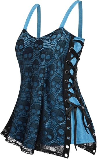 Rosegal Womens Plus Size Gothic Skull Lace Overlay Tank Top - skull tank tops
