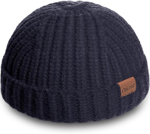 Fisherman Short Beanie Hats for Men, Knit Skull Cap Cuff Trawler Hat Mens Stylish Watch Cap Winter Warm Hat for Daily Wear - skull hat