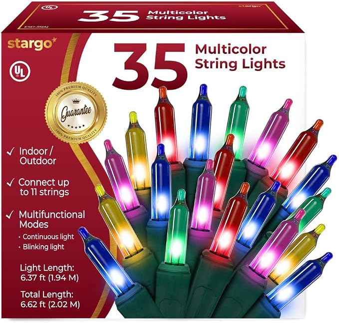 Christmas Lights for Tree - 35 Colored Warm Xmas Lights | 6.6 Feet Long - string light