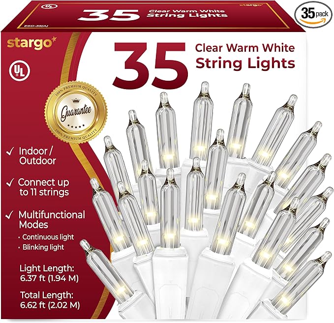 White Christmas Lights for Tree - 35 Mini Light String | 6.6 Feet Long - string light