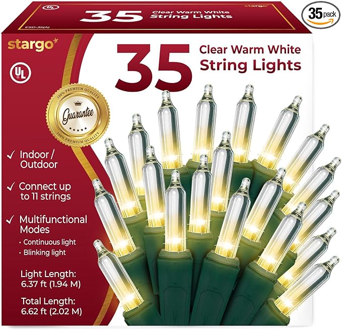 Christmas Lights for Tree - 35 Incandescent Mini Light String | 6.6 ft long - string light