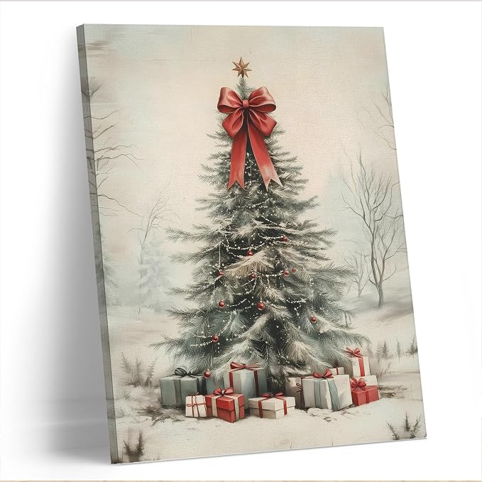 AEHIE Coquette Christmas Wall Decor,Christmas Tree Wall Decor, Christmas Framed Canvas Wall Art,Holiday Winter Pine Tree Bow Wall Decorations for Living Room Farmhouse Decorations Decor 11x14 - skull wall art