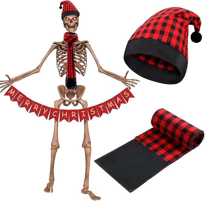 Cozypower 3 Pcs 12 ft Skeleton Christmas Accessories Outfit, Red and Black - skeleton
