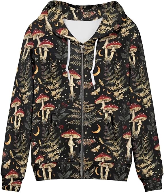 Thin Oversized Zip Up Hoodie with Pockets Women Lightweight Sweater Graphic Sweatshirts for Women Size XS-5XL - skull sweatshirts