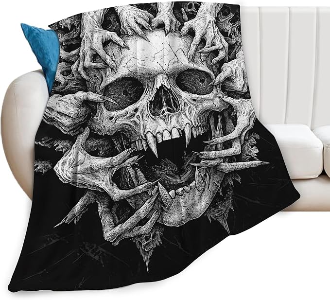 Skull Blanket for Girls Boys Horrible Gothic Throw Blankets Soft Cozy Warm Fuzzy Fleece Cool Black White Bedding Flannel Throws Stuff Gifts for Skull Lovers Kids Men Women Bedroom Decor 50″x40″