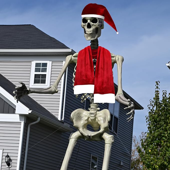 Suzile 2Pcs Santa Hat Scarf for 12 ft Skeleton, Outdoor Christmas Decor - skeleton