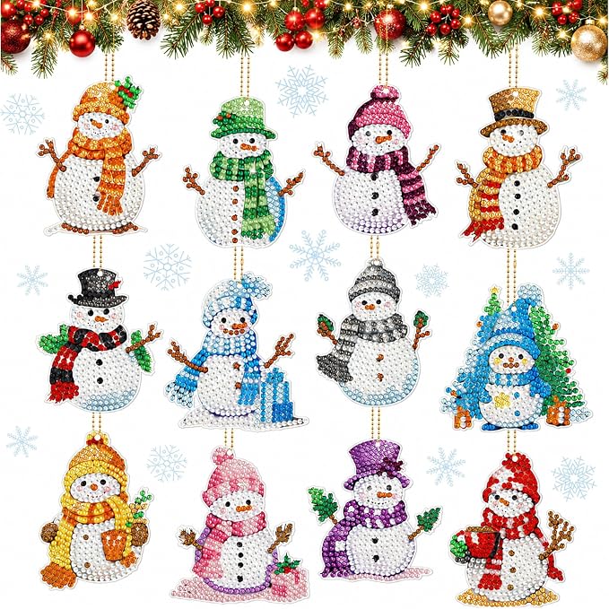Ferraycle 12 Pcs Snowman Diamond Art Christmas Ornaments Kit, Multicolor - skull painting