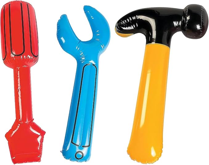 Inflatable Tool Set | Construction Tool Kit Prop | Inflatable Hammer | Inflatables Wrench | Inflatables Screwdriver | Multicolor | 23 inches | 3/Set