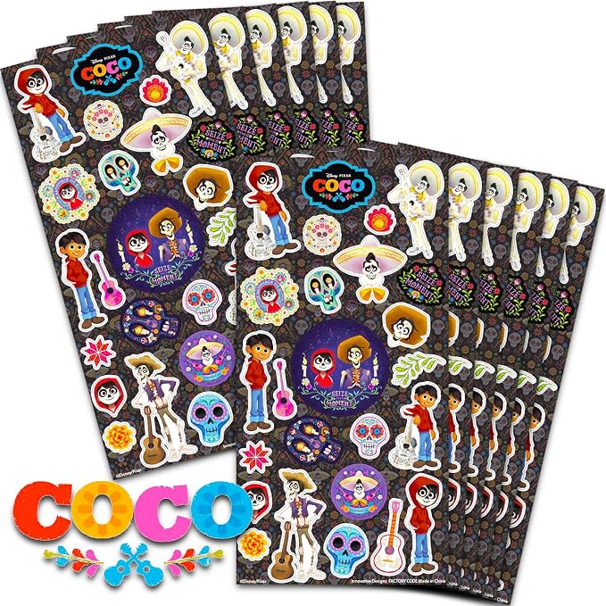 Disney Coco Stickers Party Favors for Boys & Girls 12 Pack Bundle - skull sticker